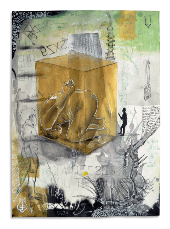 Dia desses vão te esquecer - Série Quem matou Basquiat? | 2021 | Acrílica, pigmentos, marcadores, grafite, lápis de cor sobre papel | 42 x 29,7 cm
