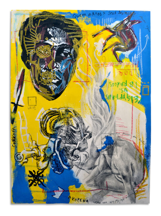 Desproporção Aurea - Série Quem matou Basquiat? | 2021 | Acrílica, pigmentos, marcadores, grafite, lápis de cor sobre papel | 42 x 29,7 cm