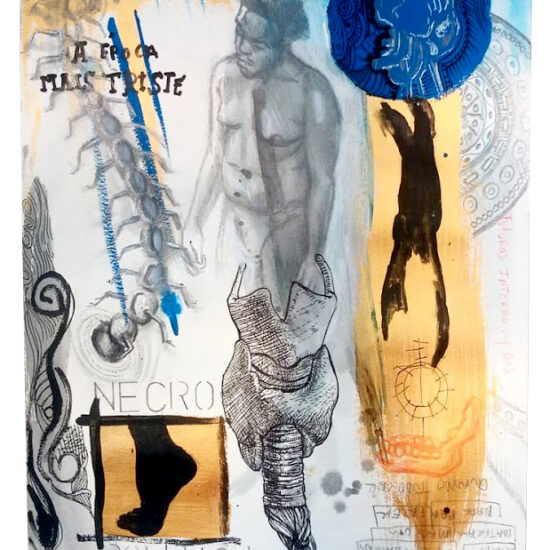 Necropolitica - Série Quem matou Basquiat? | 2021 | Acrílica, pigmentos, marcadores, grafite, lápis de cor sobre papel | 42 x 29,7 cm